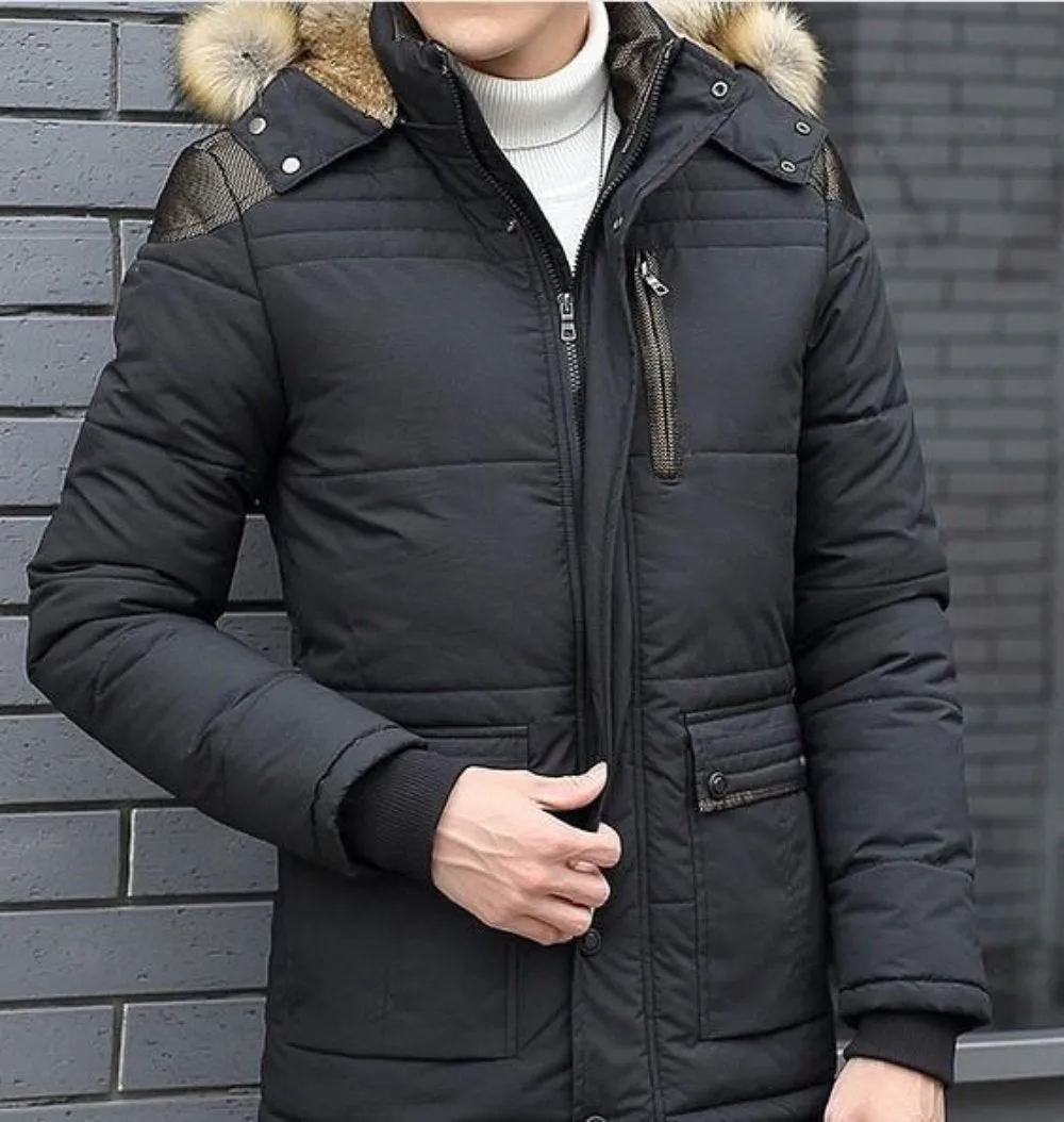 Mens Winter Hooded Coat in Beige