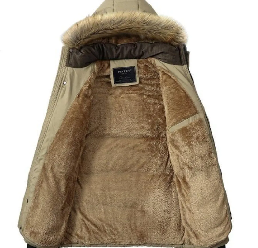 Mens Winter Hooded Coat in Beige