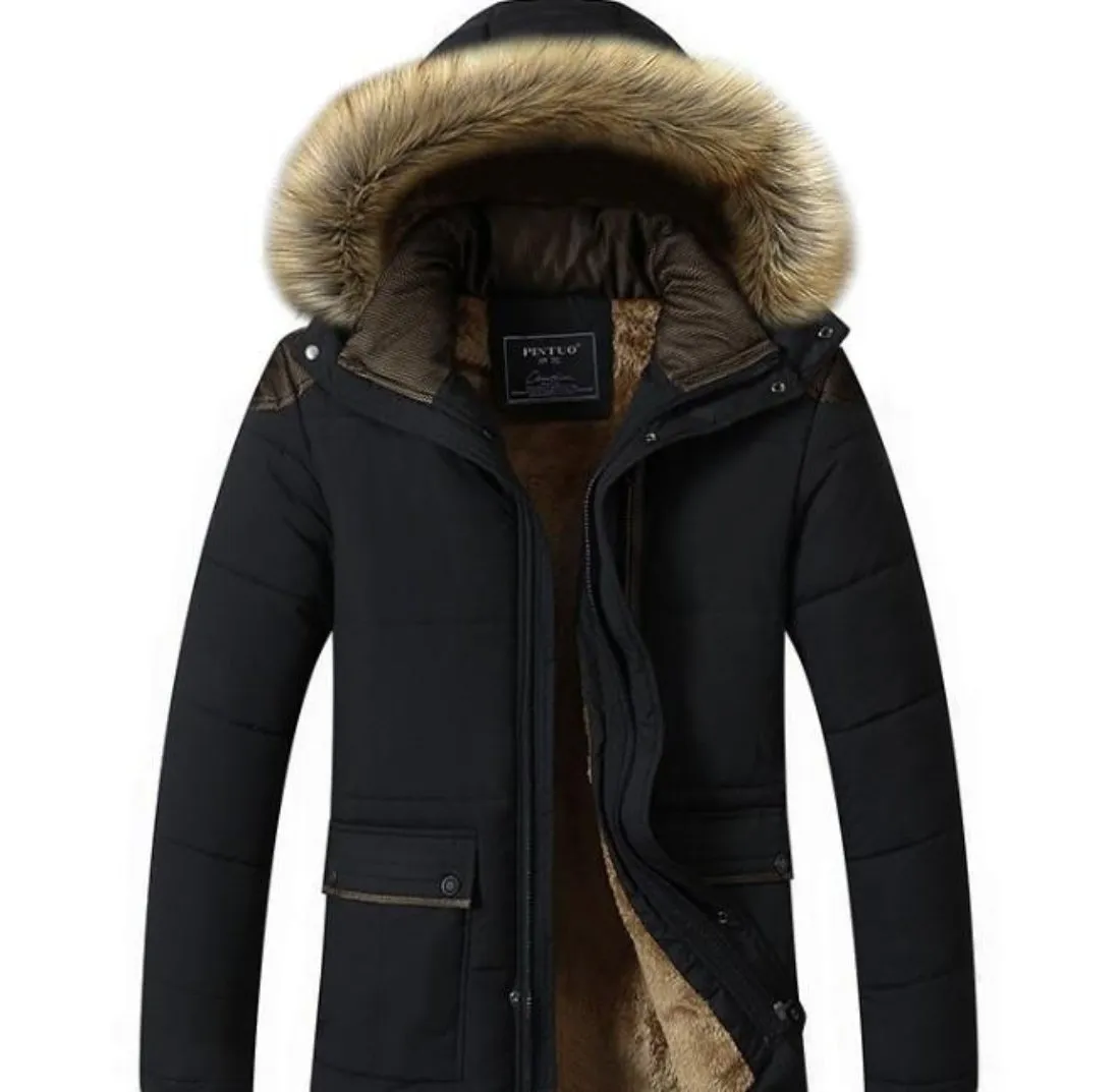 Mens Winter Hooded Coat in Beige