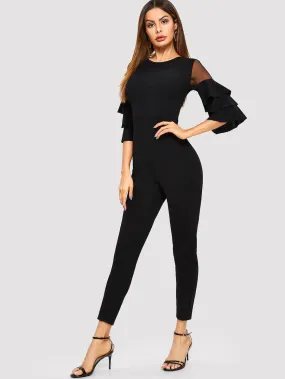 Mesh Insert Tiered Sleeve Jumpsuit