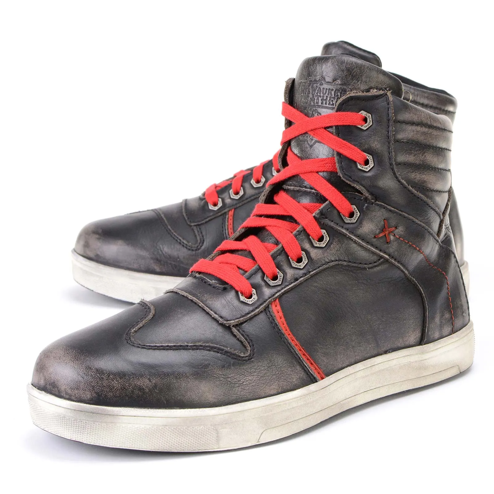 Milwaukee Leather MBM9103 Men's Vintage Leather Brown w/ Red Laces High-Top Reinforced Street Riding Casual Shoes