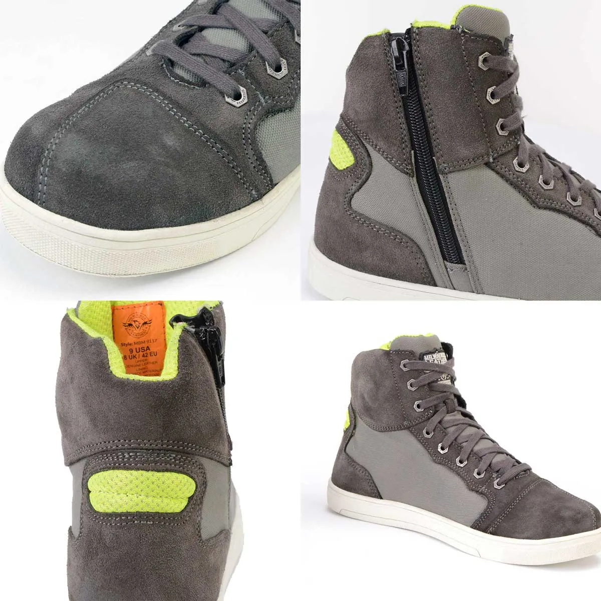 Milwaukee Leather MBM9117 Men's Dark Grey Suede and Grey Canvas Street Riding Shoes w/ Dual Closure/Ankle Support