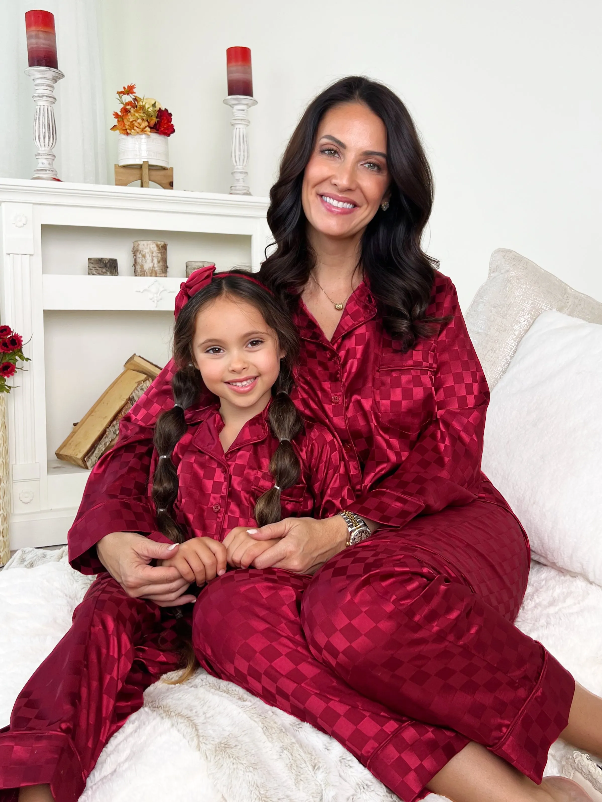 Mommy and Me Checkered Silky Pajamas