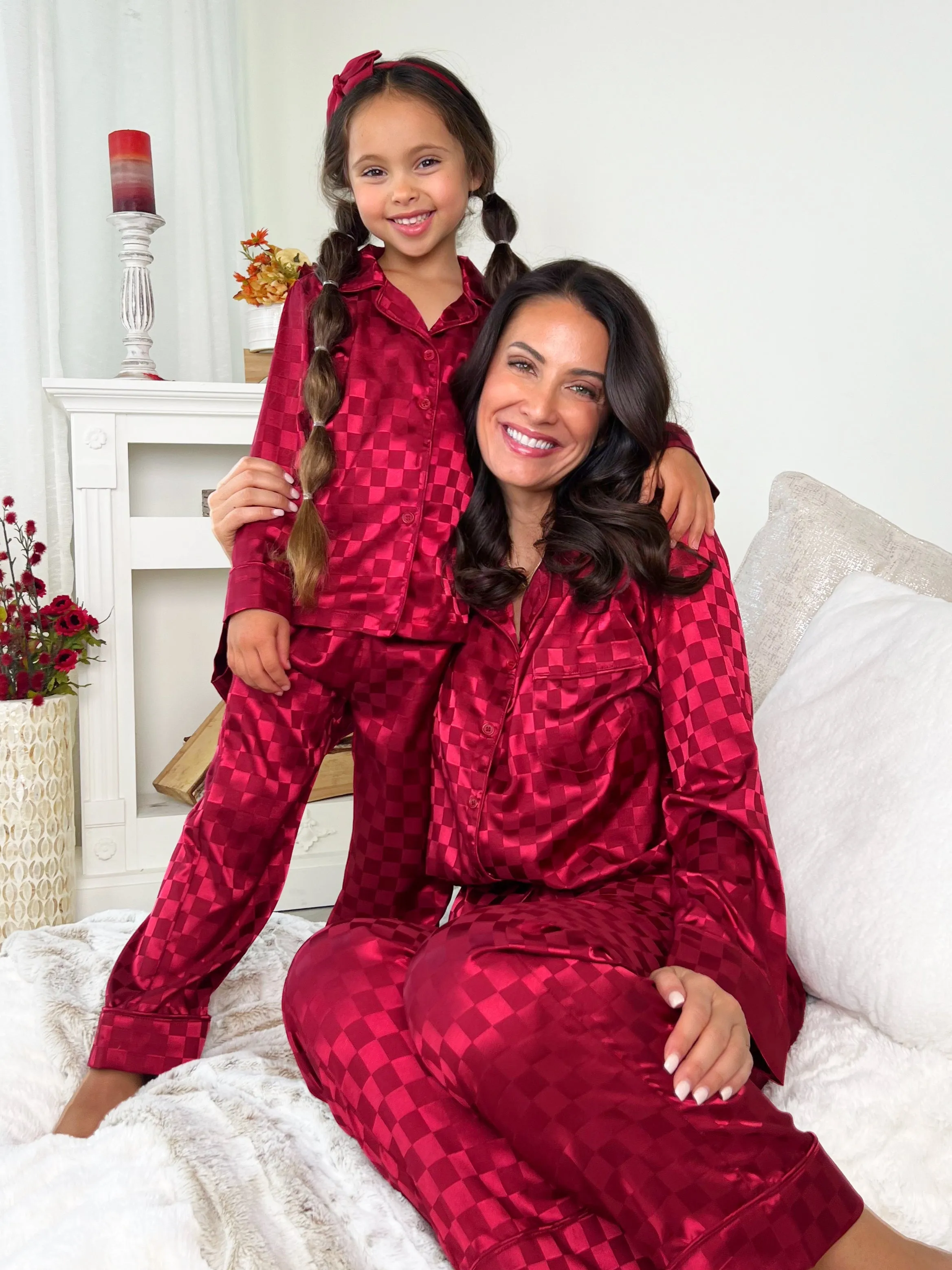 Mommy and Me Checkered Silky Pajamas