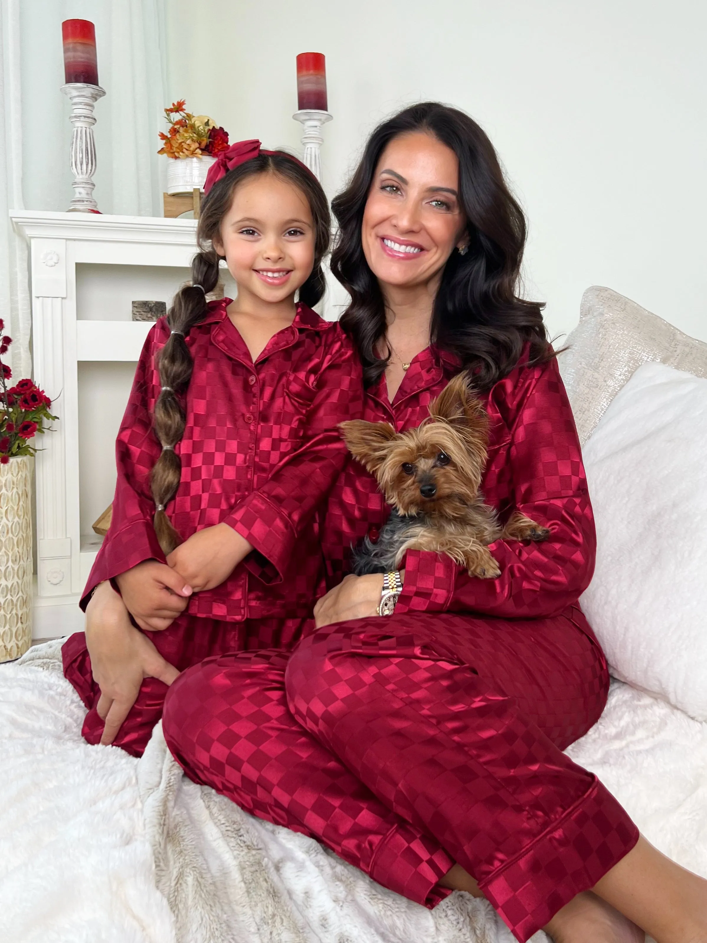 Mommy and Me Checkered Silky Pajamas