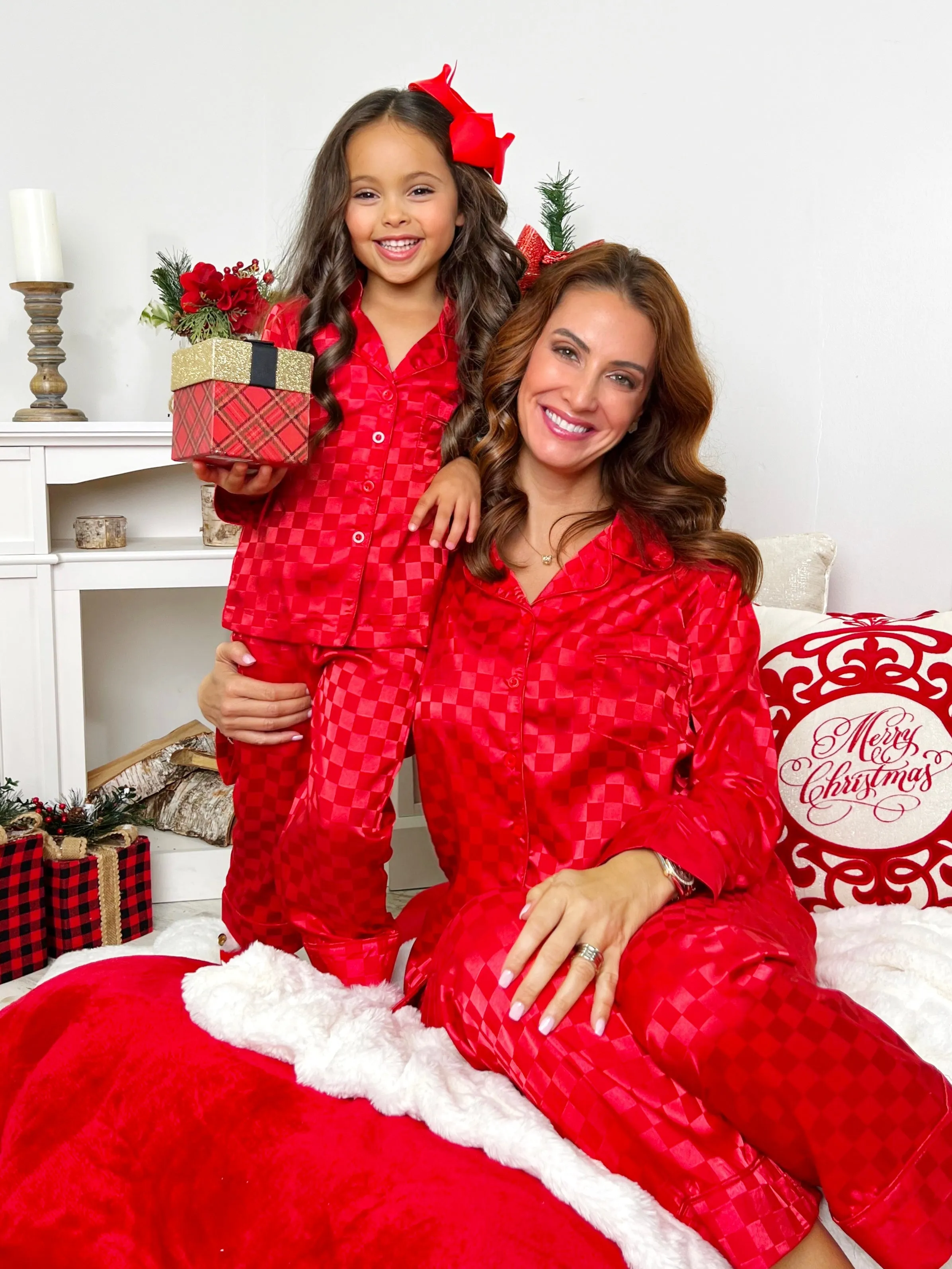 Mommy And Me Red Checkered Christmas Pajamas