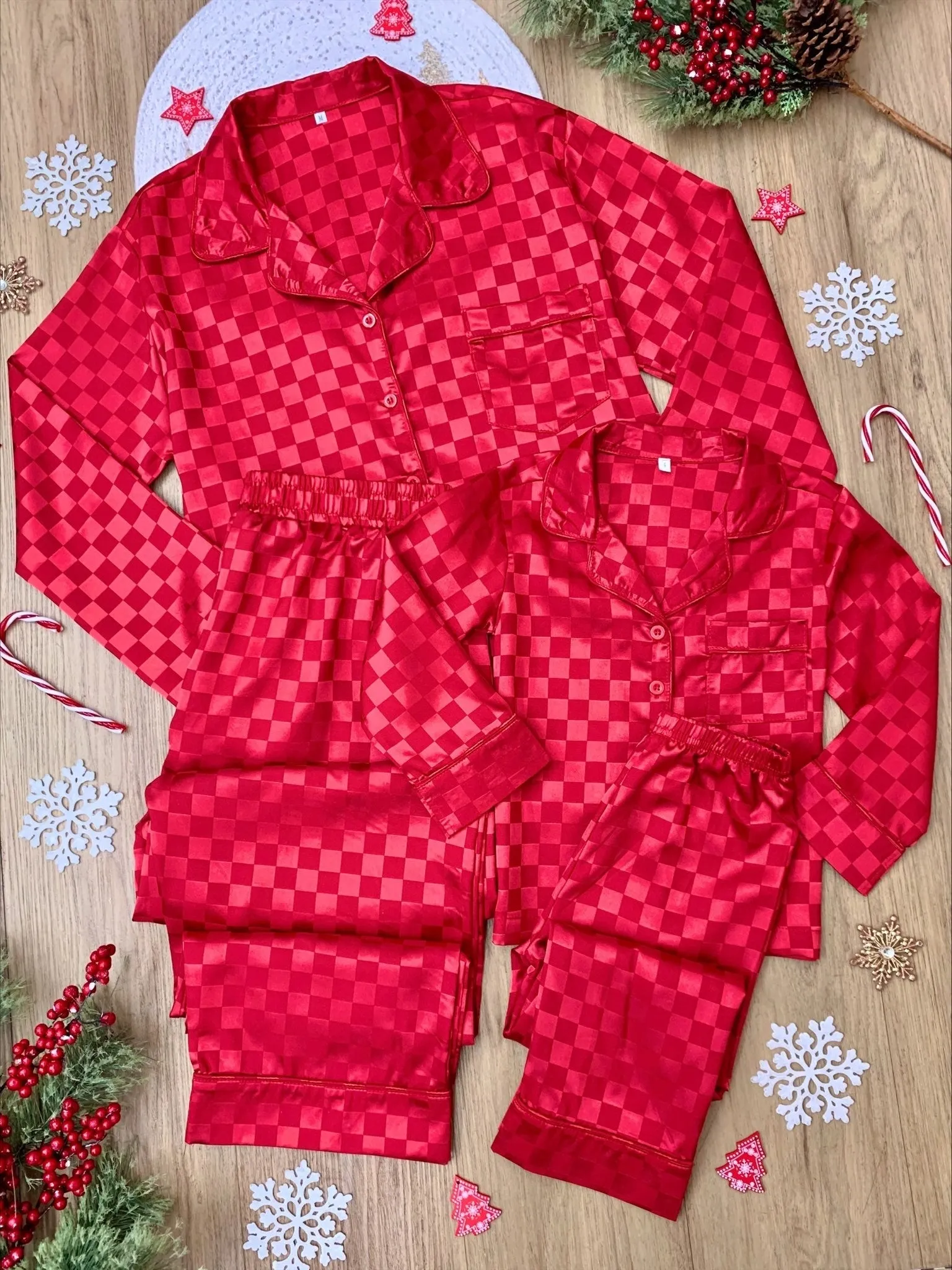 Mommy And Me Red Checkered Christmas Pajamas