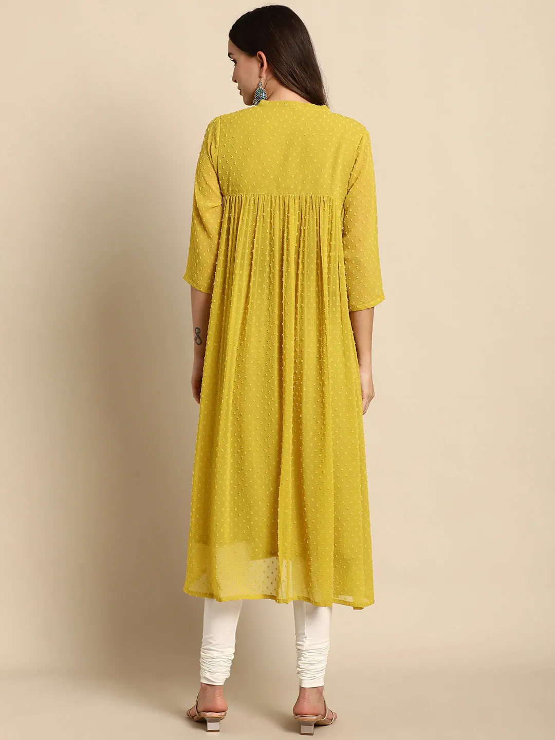 Mustard Solid Poly Chiffon Dress