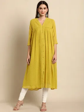 Mustard Solid Poly Chiffon Dress