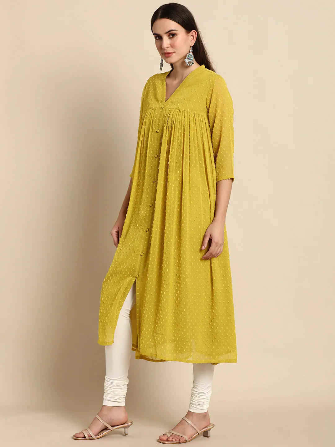 Mustard Solid Poly Chiffon Dress