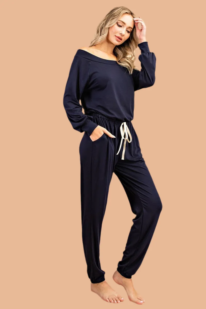 Navy Blue Long Sleeve Jumpsuit