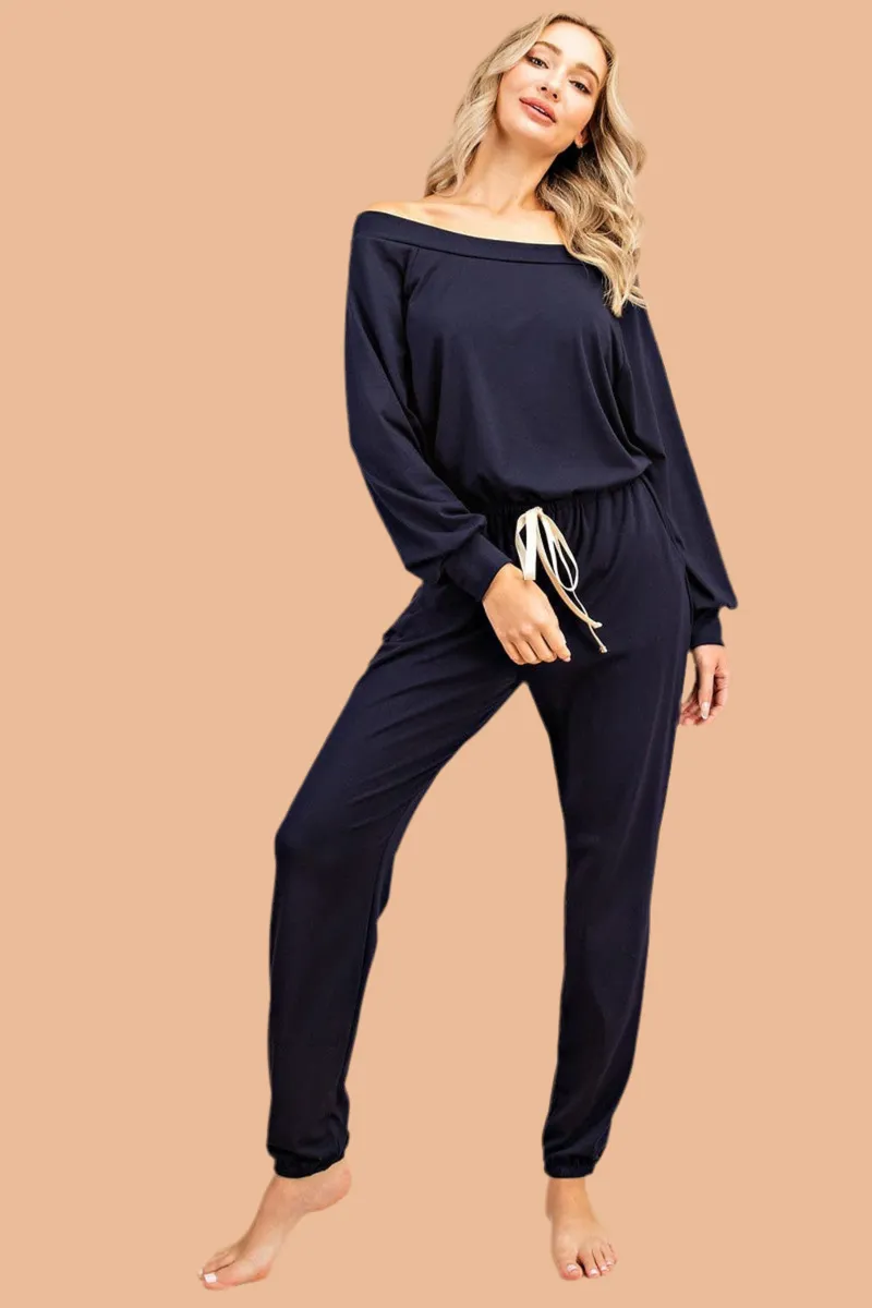 Navy Blue Long Sleeve Jumpsuit