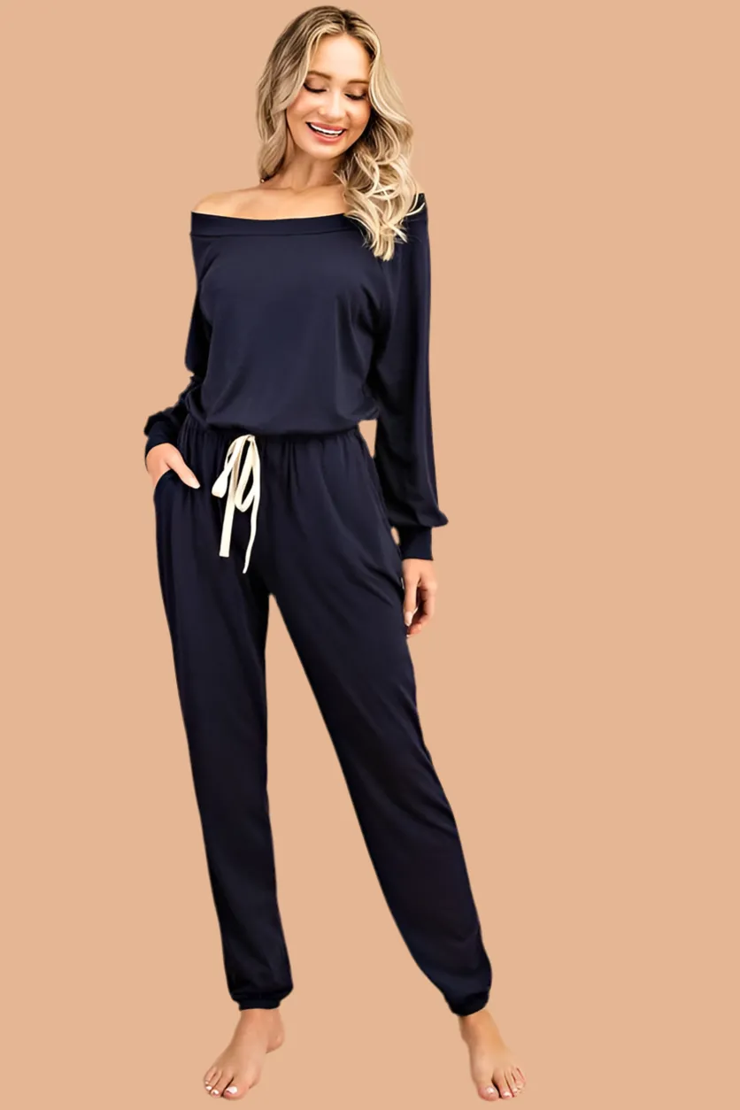 Navy Blue Long Sleeve Jumpsuit