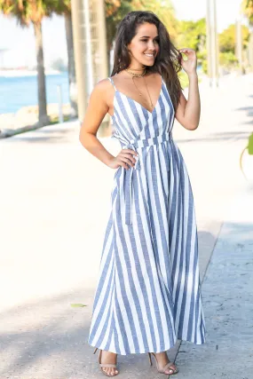 Navy Striped Wrap Dress