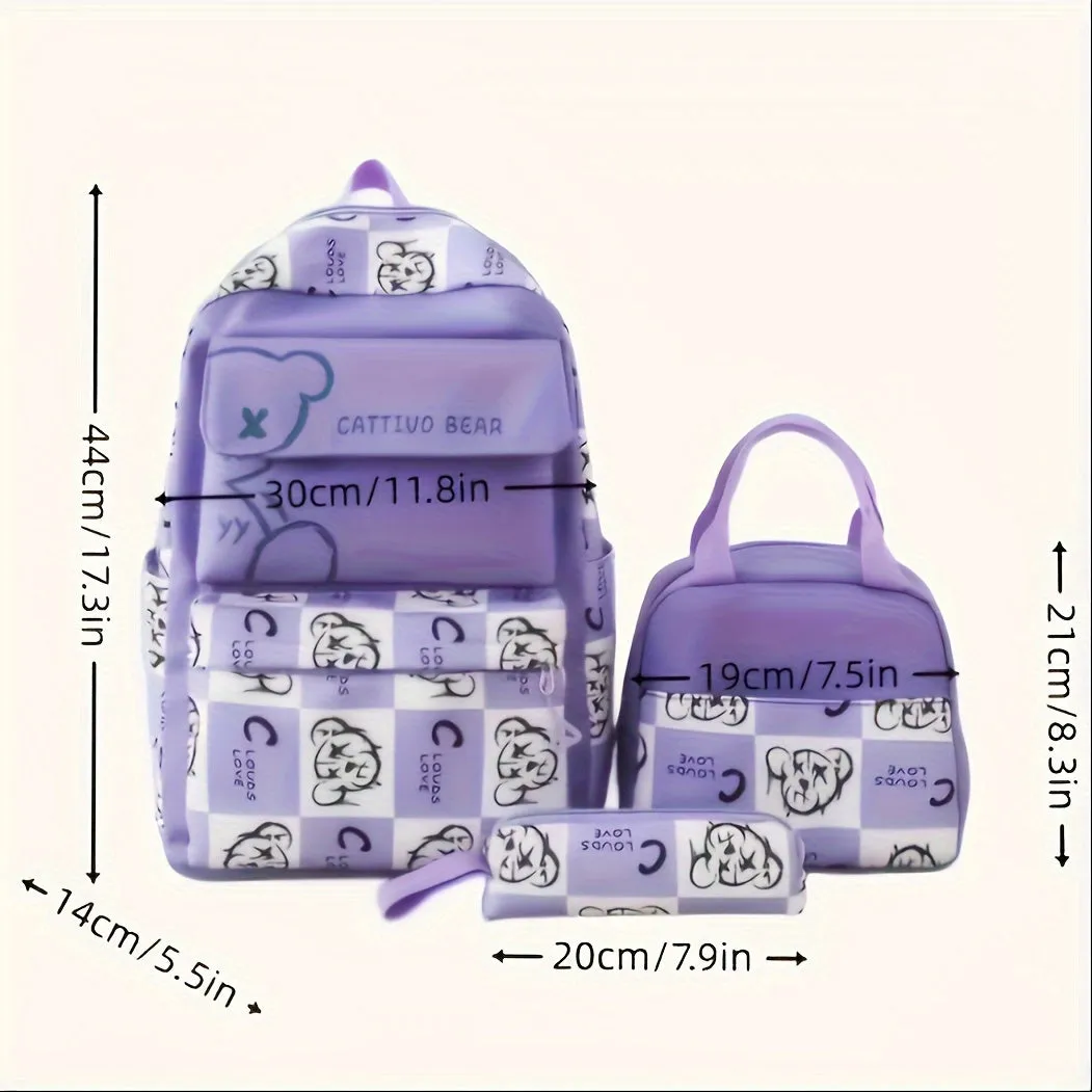 New Lightweight School Backpack For Both Male And Female Students, Laptop Bag, Travel And Leisure Minimalist Bag, College And High School Teddy Bear Checkered Backpack, Teenage Girl Boy Backpack