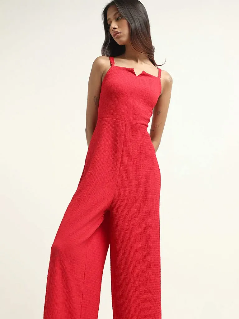 Nuon Red Wrinkled Jumpsuit