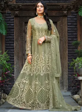 Olive Green Embroidery Wedding Anarkali Suit