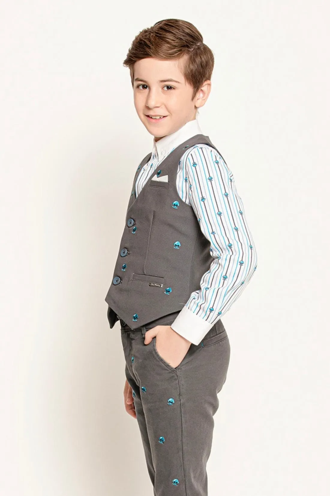 One Friday Kids Boys Grey V-Neck Waist Coat