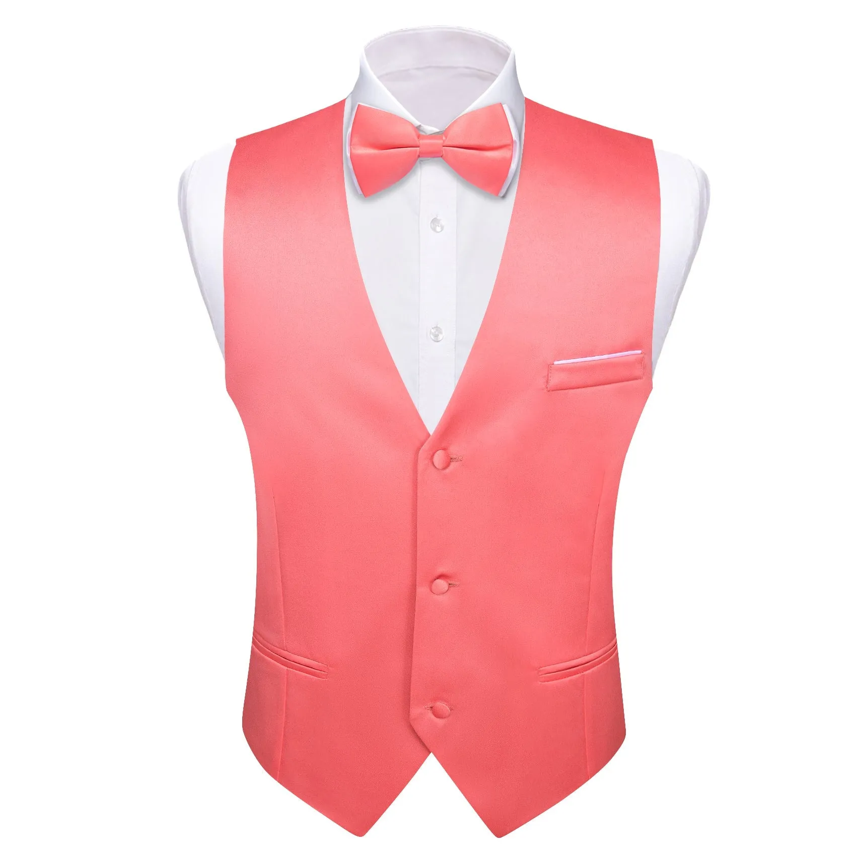 PaleVioletRed Solid Silk Men's Vest Bow Tie Set Waistcoat Suit Set