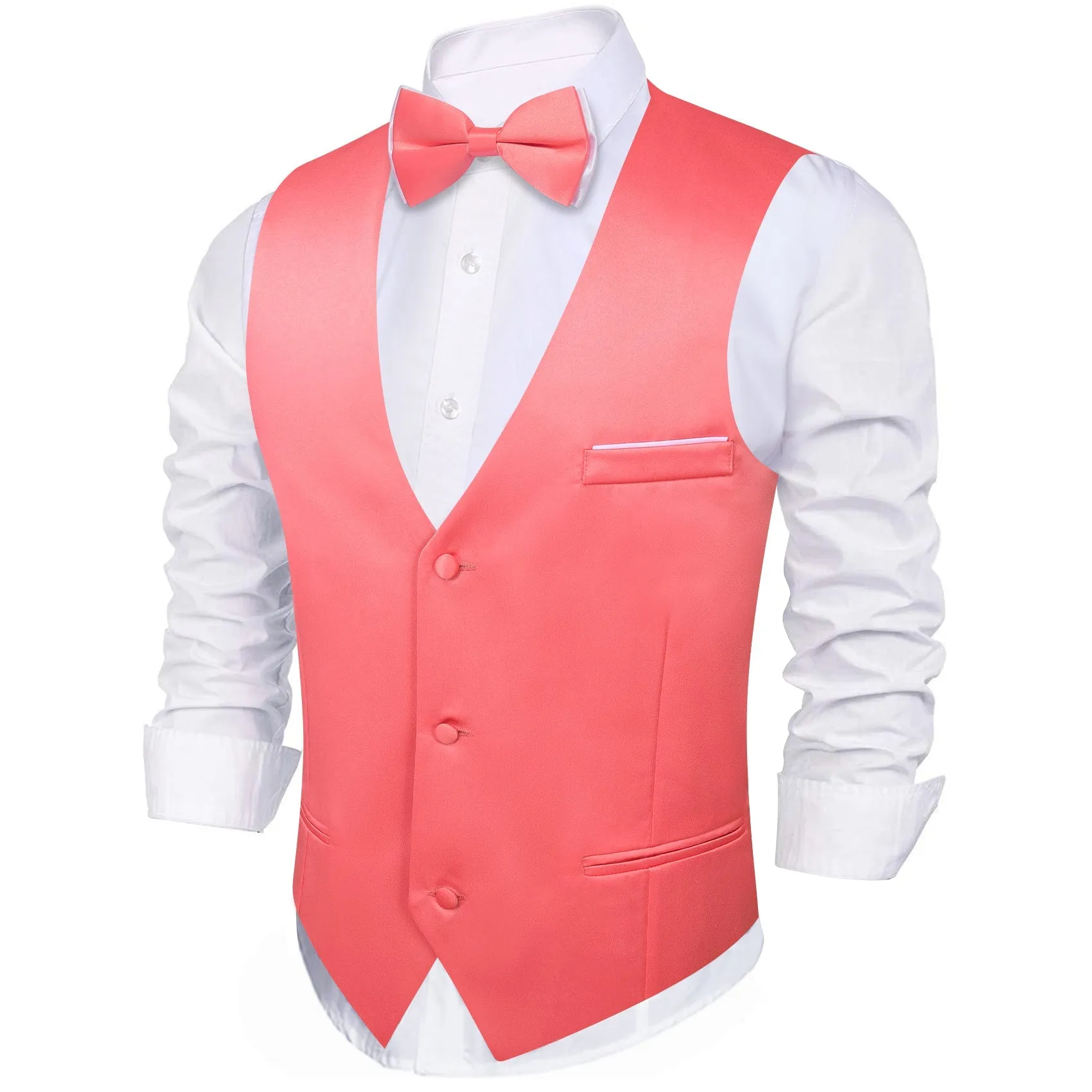 PaleVioletRed Solid Silk Men's Vest Bow Tie Set Waistcoat Suit Set