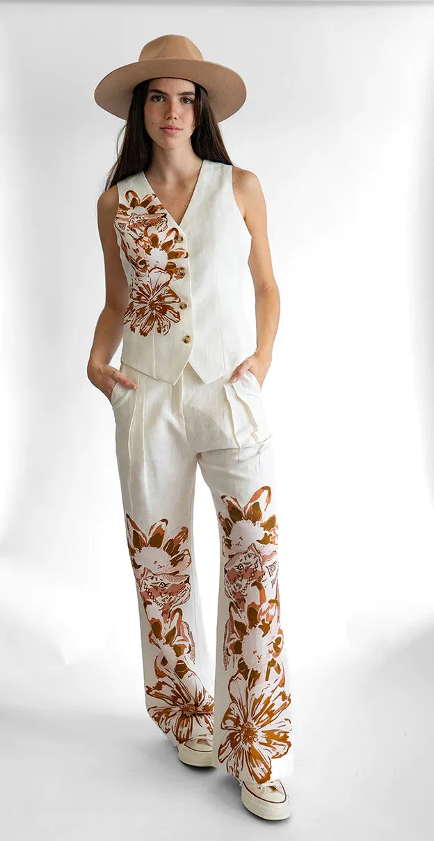 PANT FLOWER TIGER WHITE