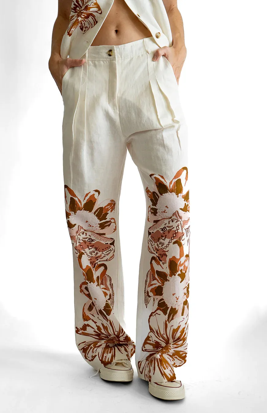 PANT FLOWER TIGER WHITE