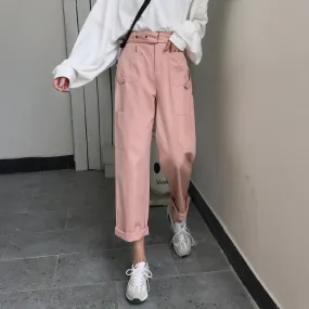 Pastel Aesthetic High Waist Cute Pockets Casual Pants