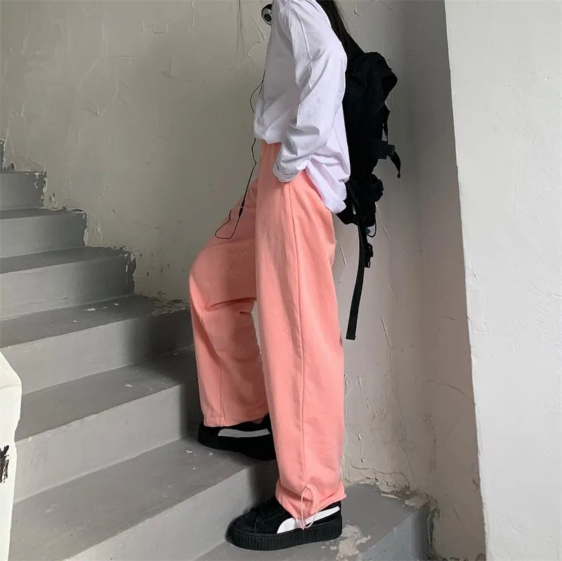 Pastel Peach Gray Comfy High Waist Loose Pants