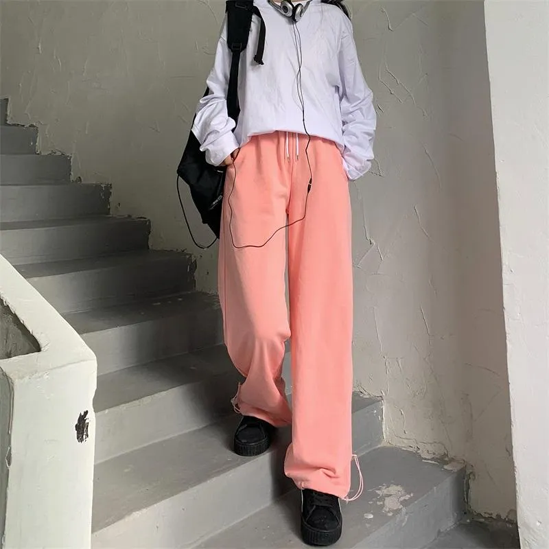 Pastel Peach Gray Comfy High Waist Loose Pants