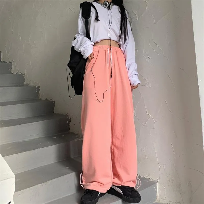 Pastel Peach Gray Comfy High Waist Loose Pants