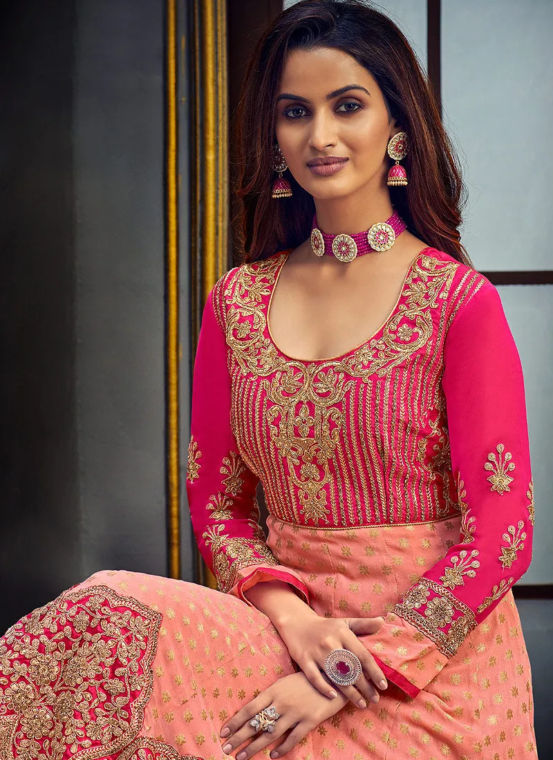 Peach And Pink Embroidered Anarkali Suit