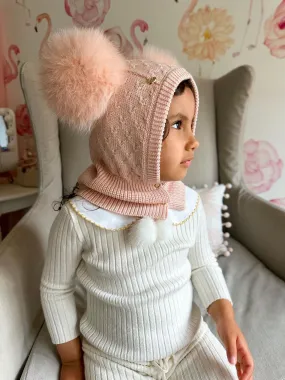 Petite Maison Kids Pink 'Luna' Fur Pom Balaclava Hat