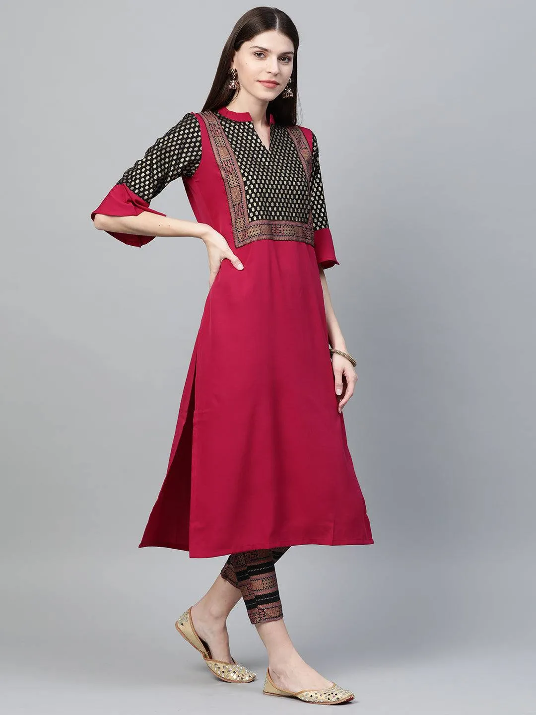 Pink Bell Sleeves Kurta Pant Set in Crepe