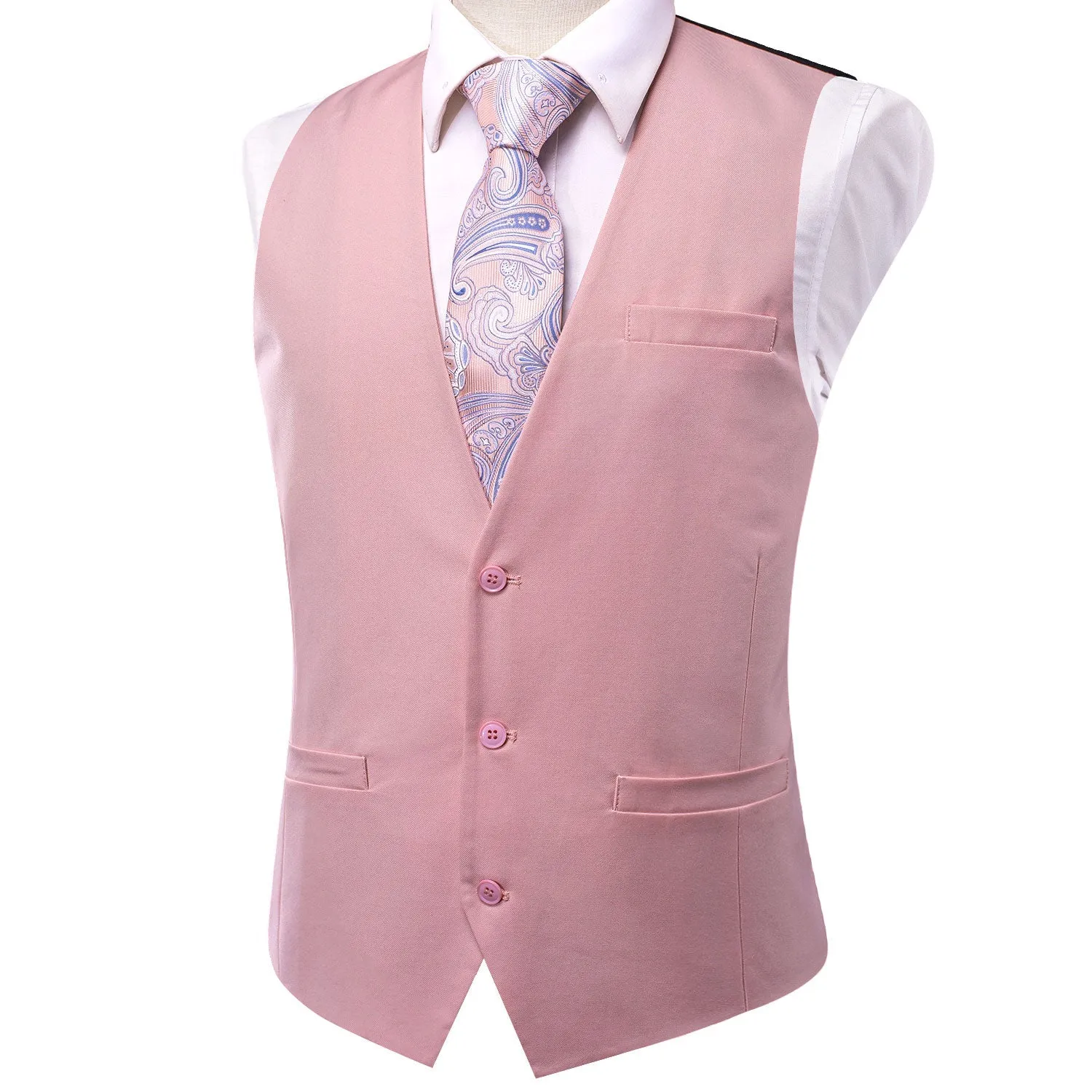 Pink Cotton Solid Splicing Jacquard Men's Vest