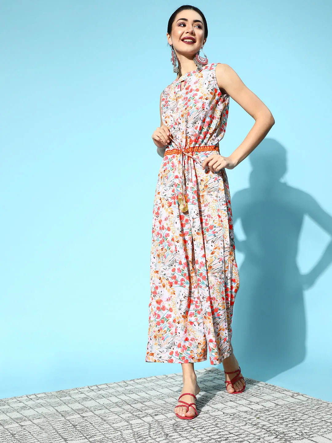 Pink Crepe Digital Print Floral Jumpsuit