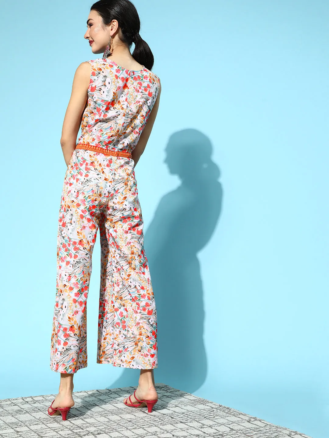 Pink Crepe Digital Print Floral Jumpsuit