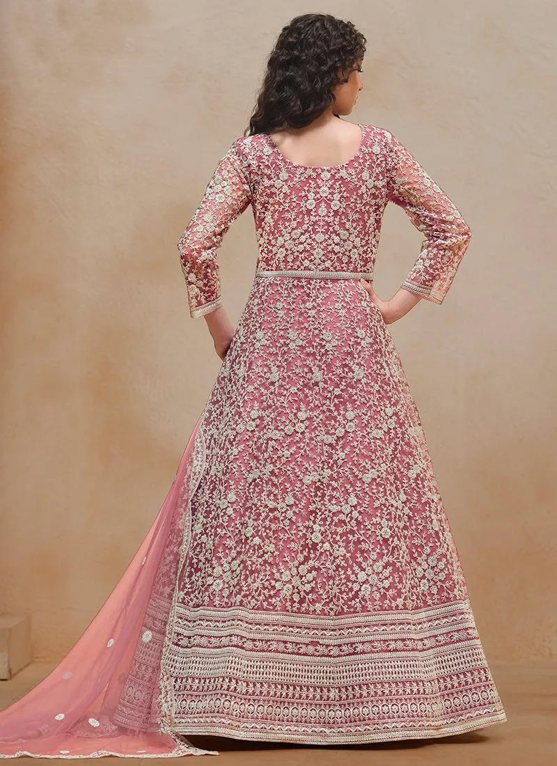 Pink Embroidery Festive Anarkali Suit