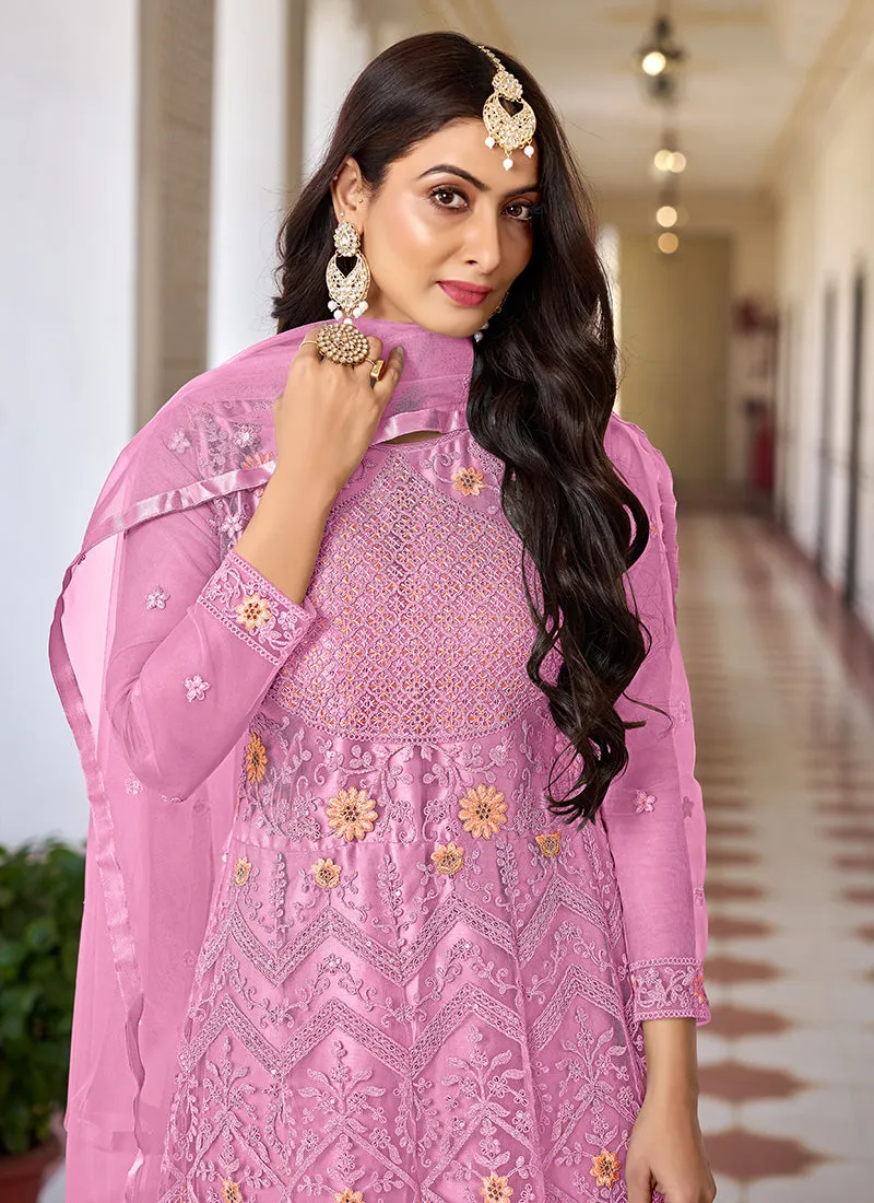 Pink Traditional Net Anarkali Suit