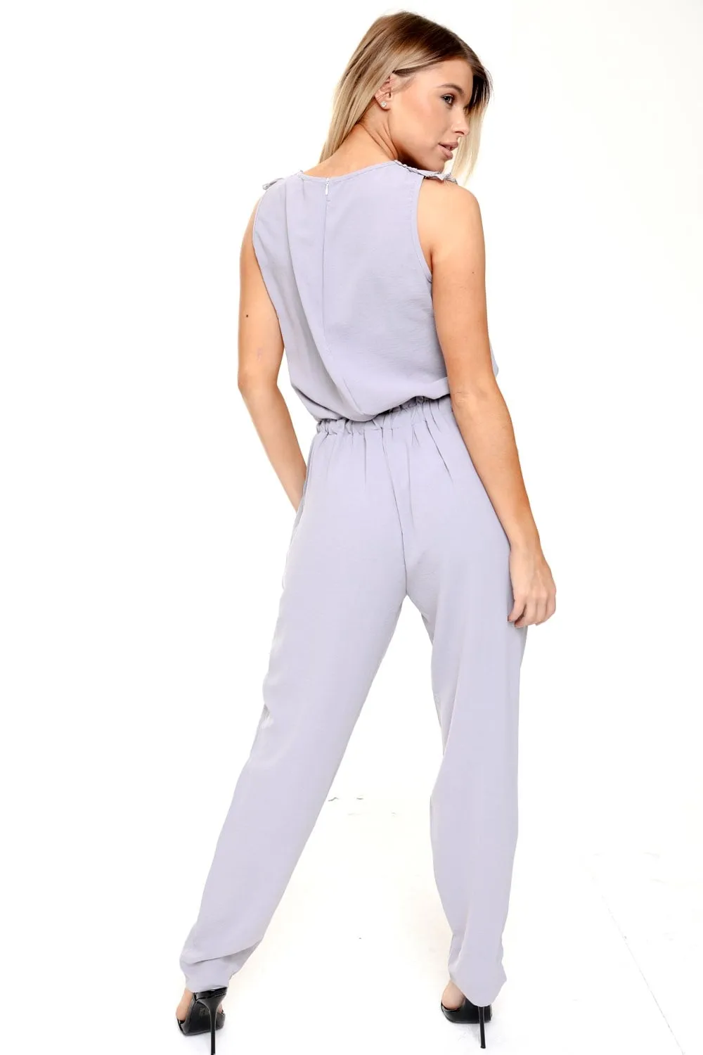 Pleated Ruffle Lace Detail Pocket Smart Jumpsuit