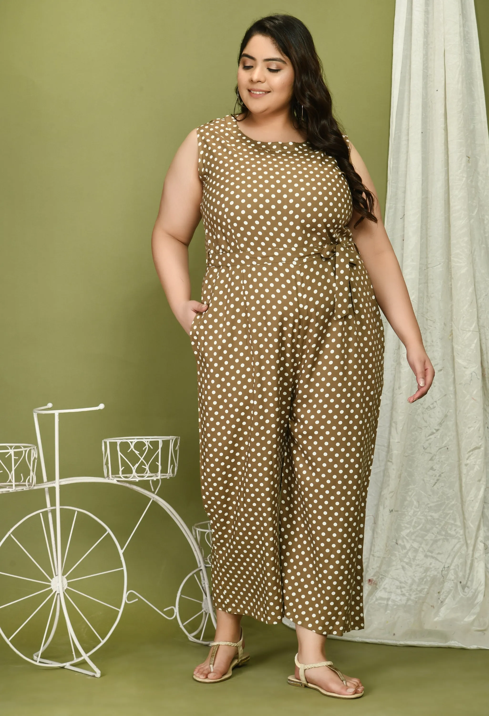 Plus Size Plus Size Polka Dots Jumpsuit