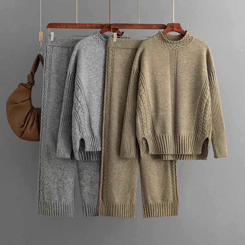 Pre Order:  Casual Solid Loose Knit Sweater   Pants Set