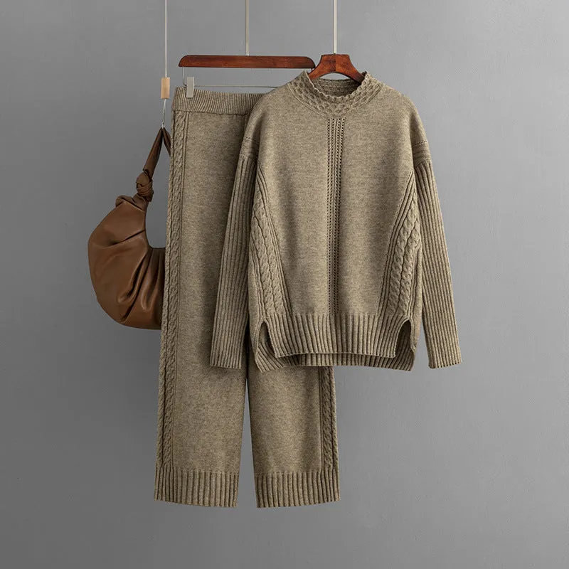 Pre Order:  Casual Solid Loose Knit Sweater   Pants Set