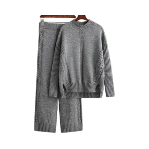 Pre Order:  Casual Solid Loose Knit Sweater   Pants Set