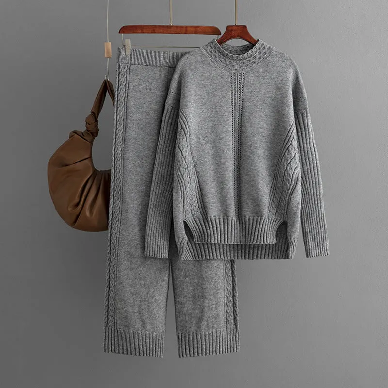 Pre Order:  Casual Solid Loose Knit Sweater   Pants Set