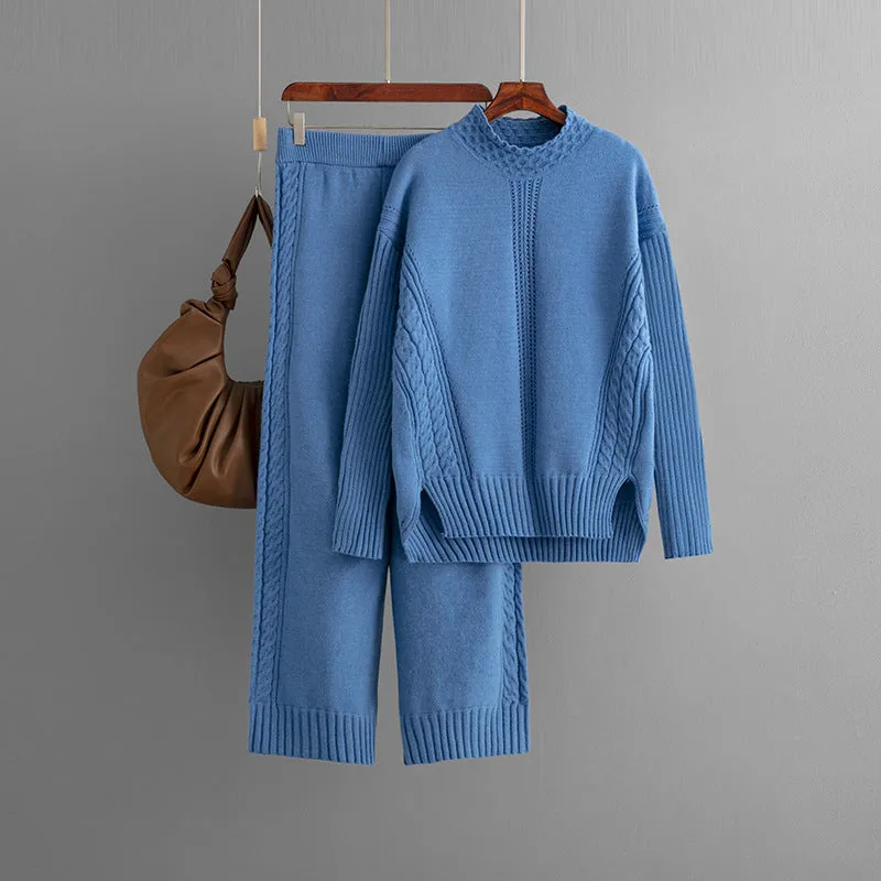 Pre Order:  Casual Solid Loose Knit Sweater   Pants Set