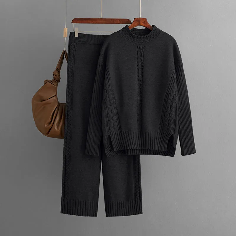 Pre Order:  Casual Solid Loose Knit Sweater   Pants Set