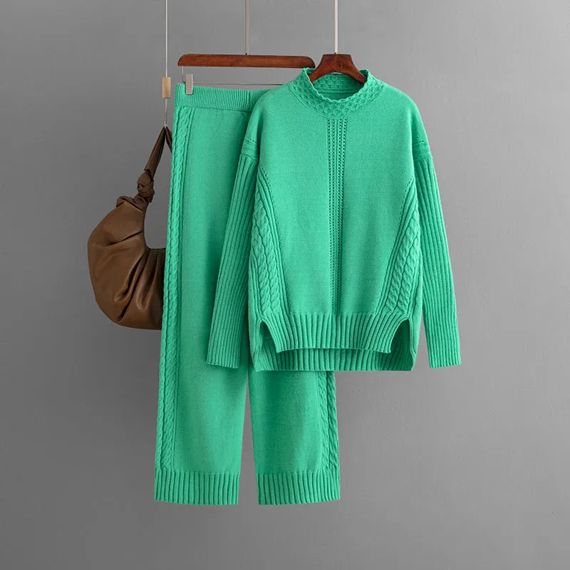 Pre Order:  Casual Solid Loose Knit Sweater   Pants Set