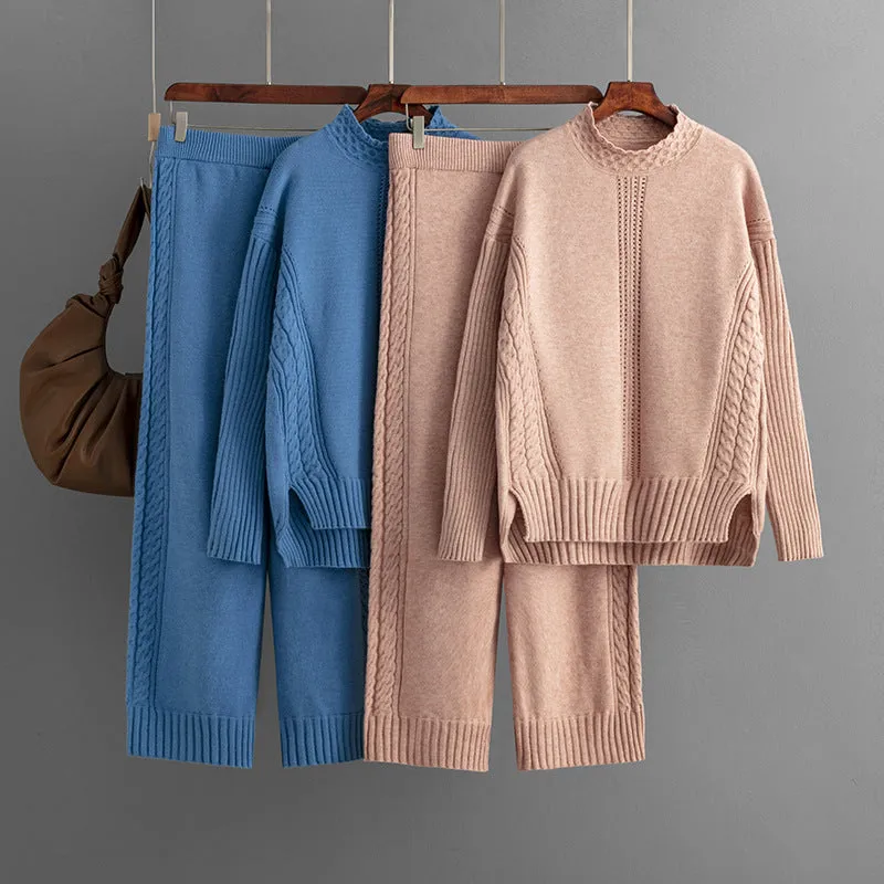 Pre Order:  Casual Solid Loose Knit Sweater   Pants Set