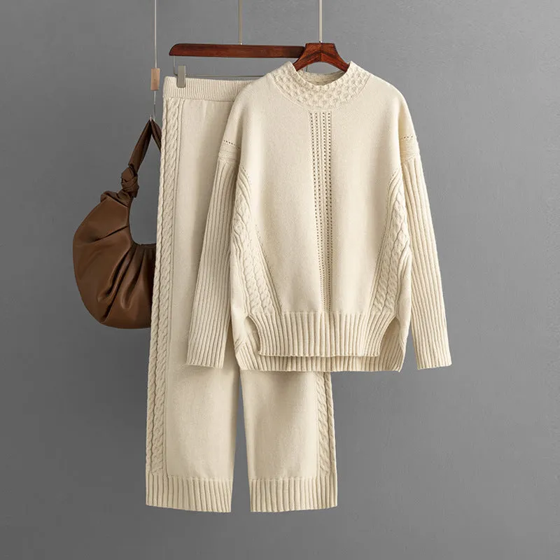 Pre Order:  Casual Solid Loose Knit Sweater   Pants Set