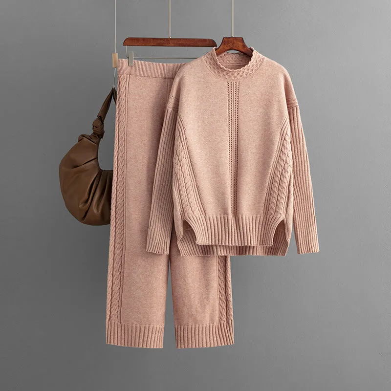 Pre Order:  Casual Solid Loose Knit Sweater   Pants Set